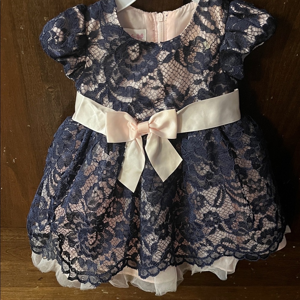 Bonnie Baby Navy and Pink Lace Dress